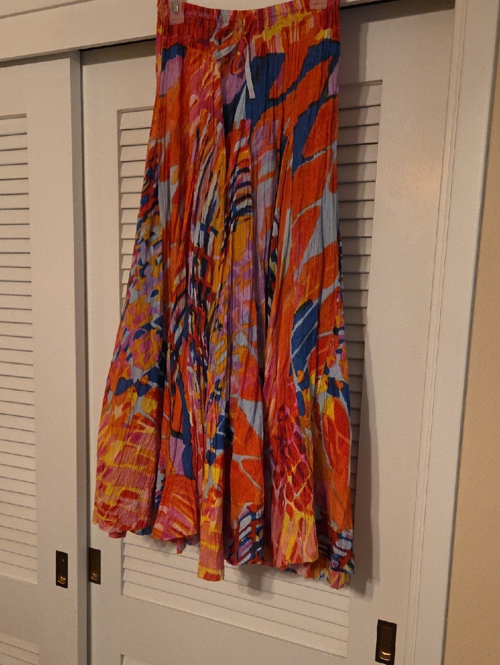 Bright Multicolor Pleated Maxi Skirt - Vibrant Orange & Pink Size Small